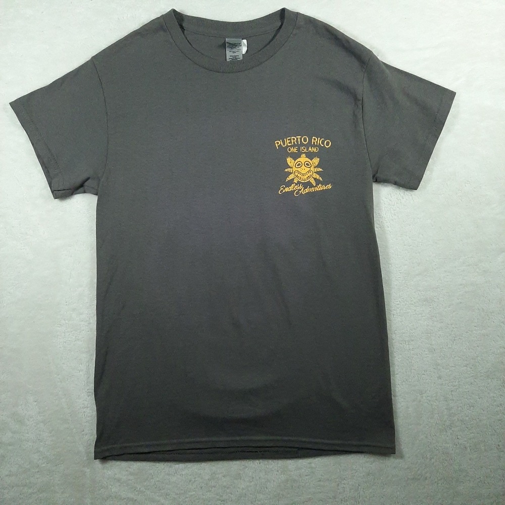 Gildan Puerto Rico One Island Endless Adventures Gray Men's Crew T-Shirt Size S